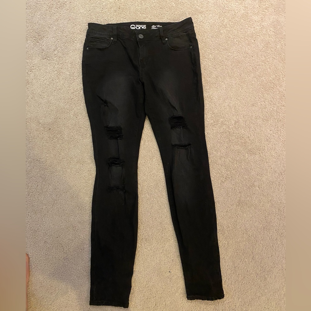 Warehouse One black distressed skinny jeans